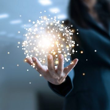 Business,Woman,Holding,Circle,Global,Network,Connection,And,Data,Exchanges